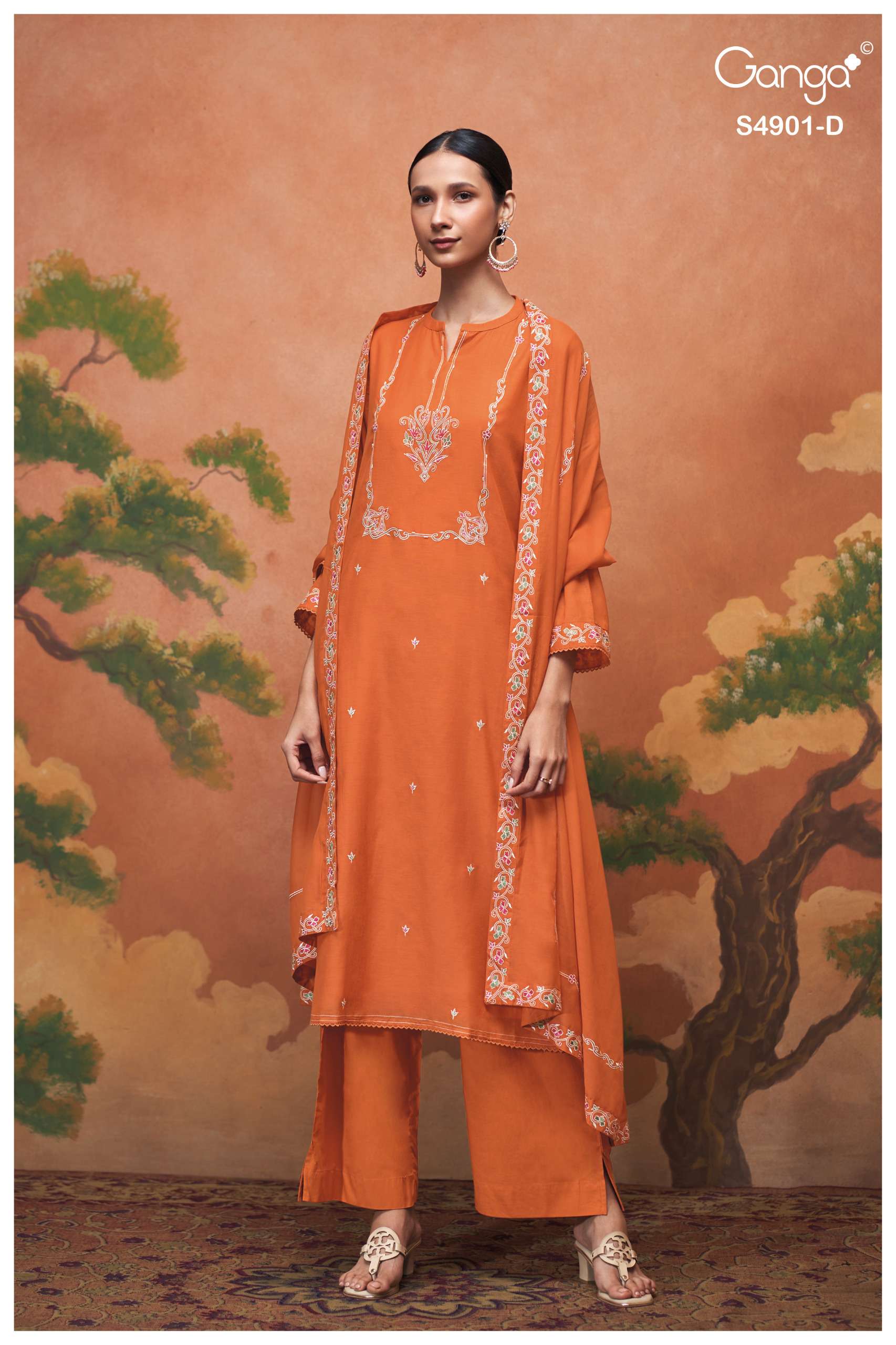 GANGA NAVISHA 4901 MUL SOLID COLOR CROCHET LACE ON DAMAN & SLEEVES SUIT LADIES EXPORT